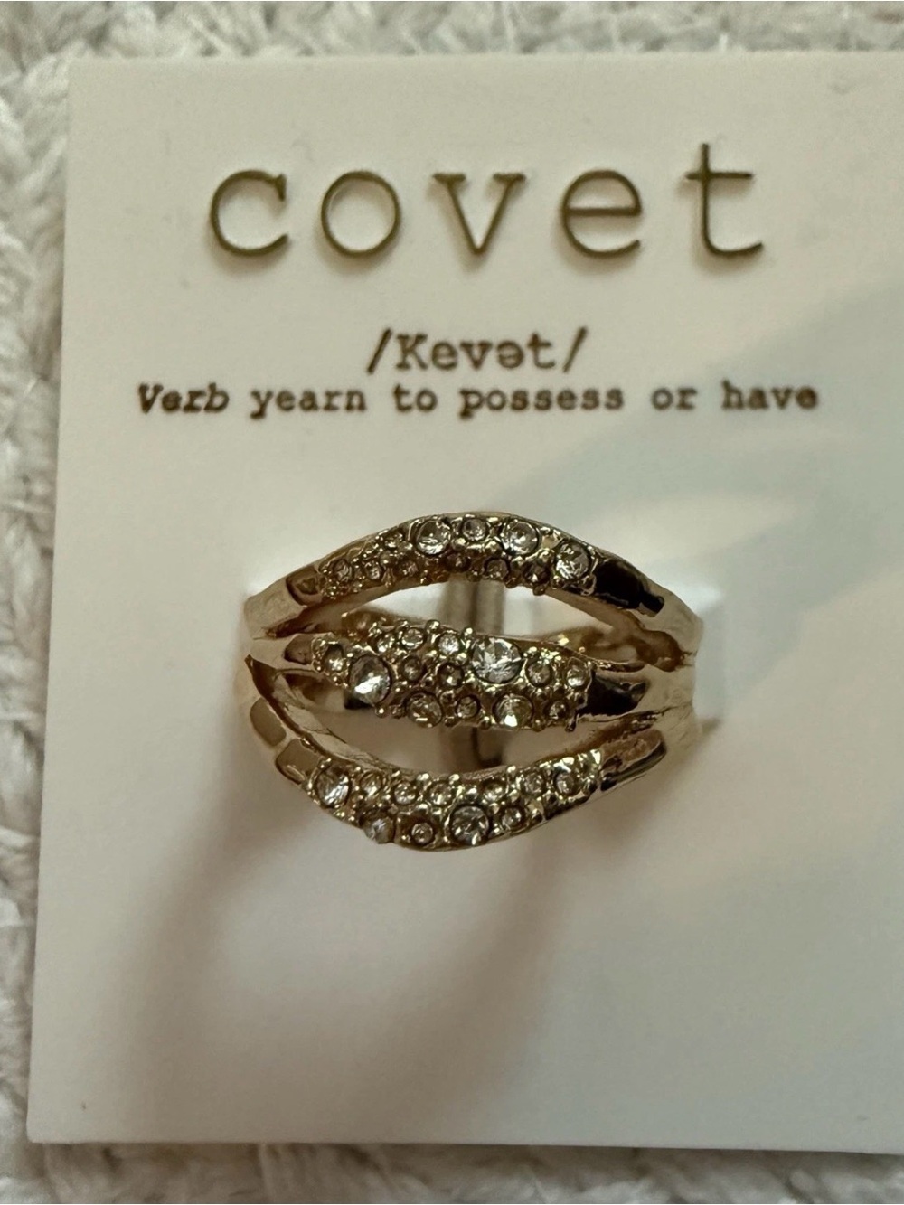 Covet Gold-Tone Triple Wave Ring with Clear Crystals